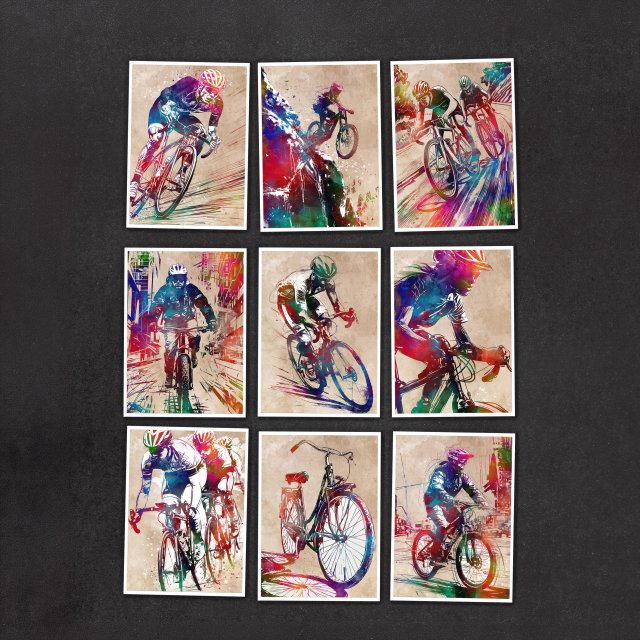 Rowerzyści 2 - zestaw 9 grafik 15x21 cm