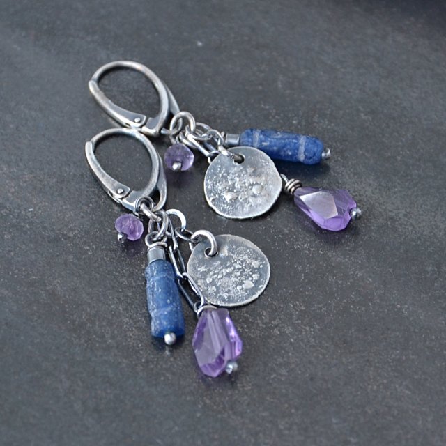 Kolczyki ze szkłem antycznym i ametystem