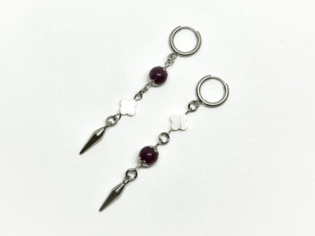 Kolczyki z granatem i koniczyną z masy perłowej whimsigoth / gothic / witchy