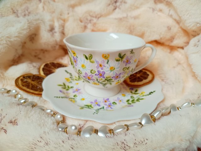 Stokrotki i niezapominajki ręcznie malowany komplet