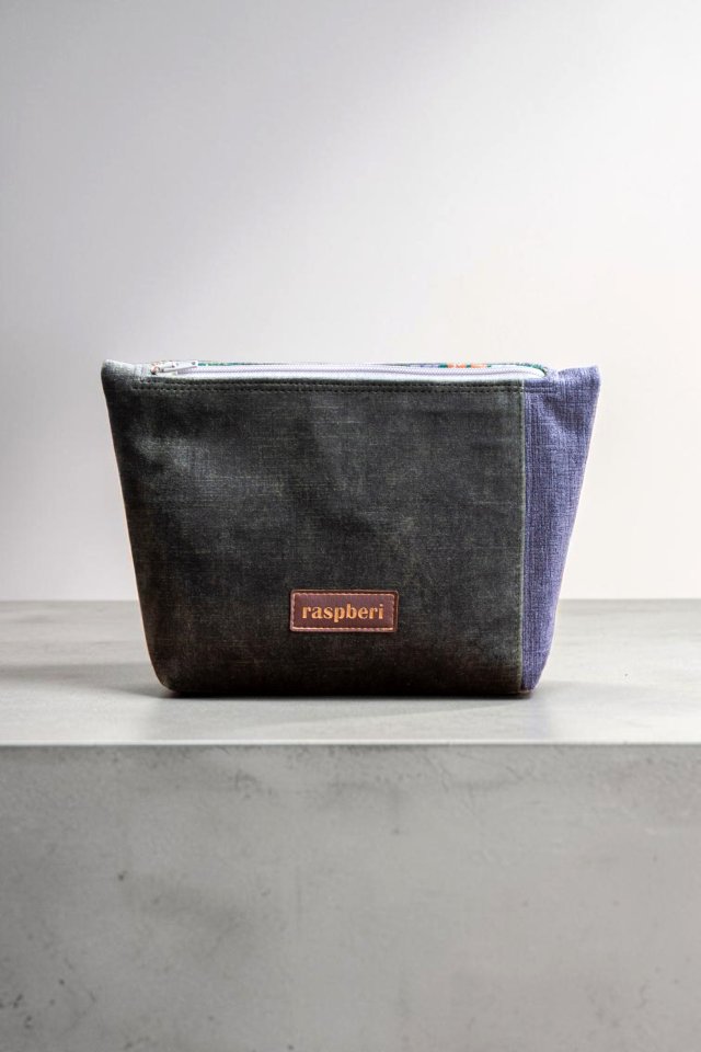 Zielono-szara kosmetyczka MAXI z weluru