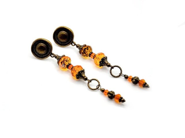 Kolczyki ogniste kryształy mosiądz vintage retro