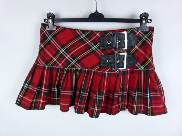Hell Bunny krótka spódnica w kratkę z zakładkami klamerki / XL