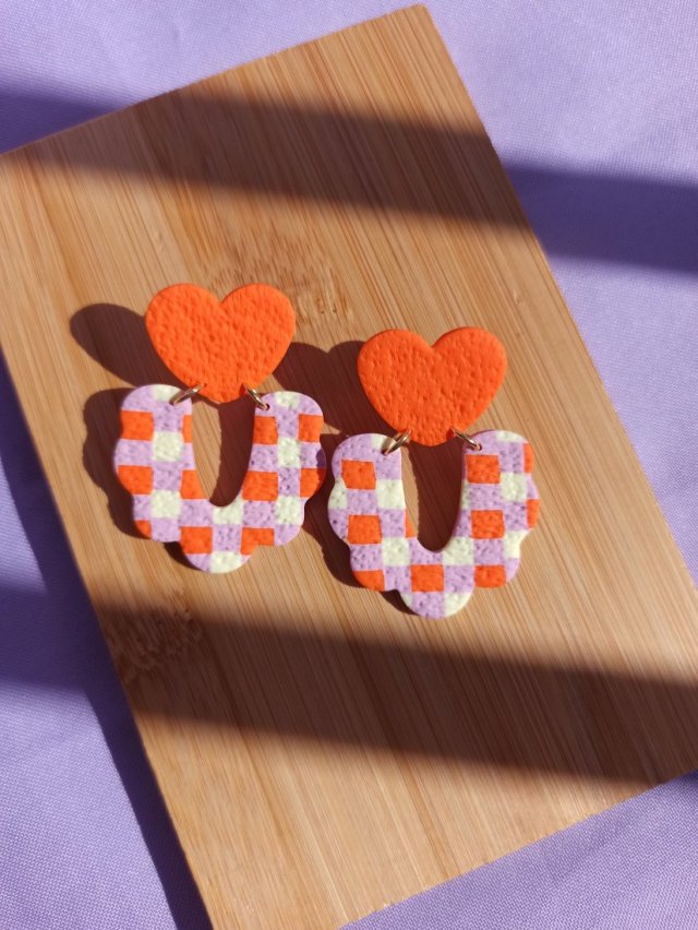 Kolczyki z gliny polimerowej pomarańczowa krata