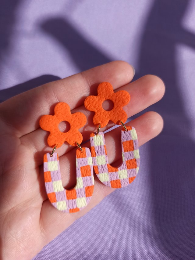 Kolczyki z gliny polimerowej pomarańczowa krata