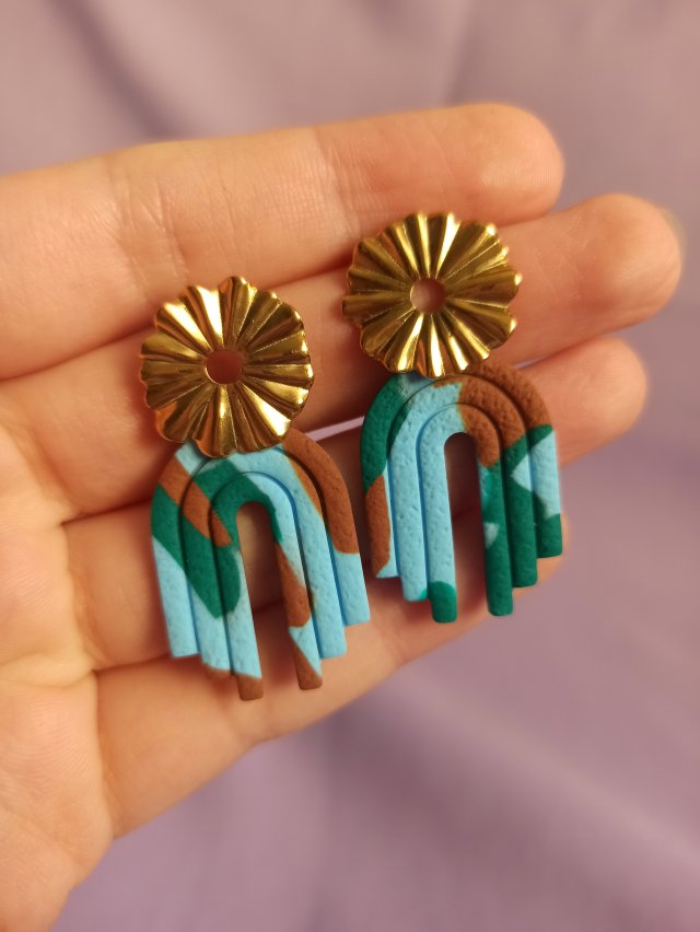 Kolczyki z gliny polimerowej szmaragdowe marmurki
