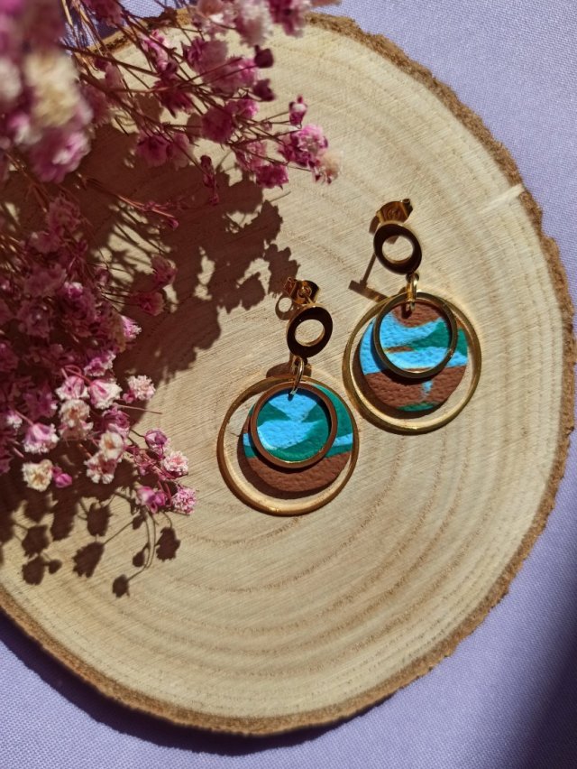 Kolczyki z gliny polimerowej szmaragdowe marmurki