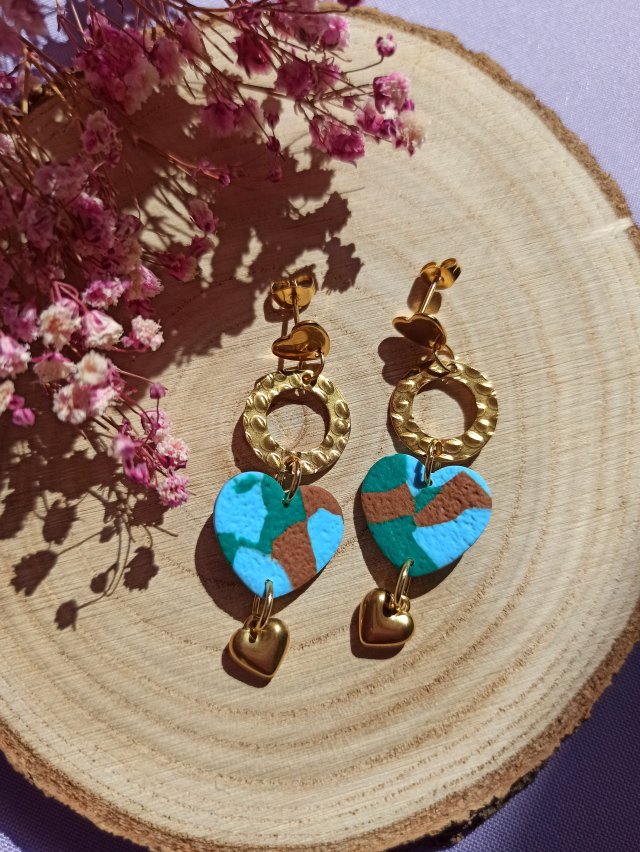 Kolczyki z gliny polimerowej szmaragdowe marmurki