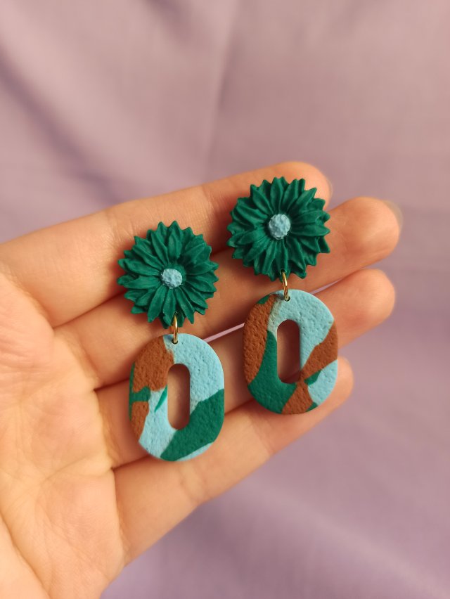 Kolczyki z gliny polimerowej szmaragdowe marmurki