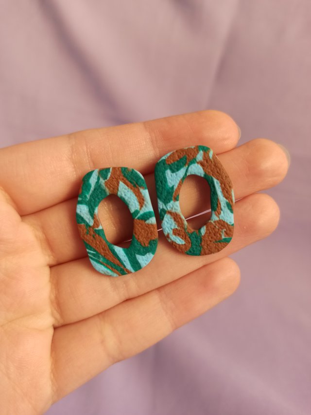 Kolczyki z gliny polimerowej szmaragdowe marmurki