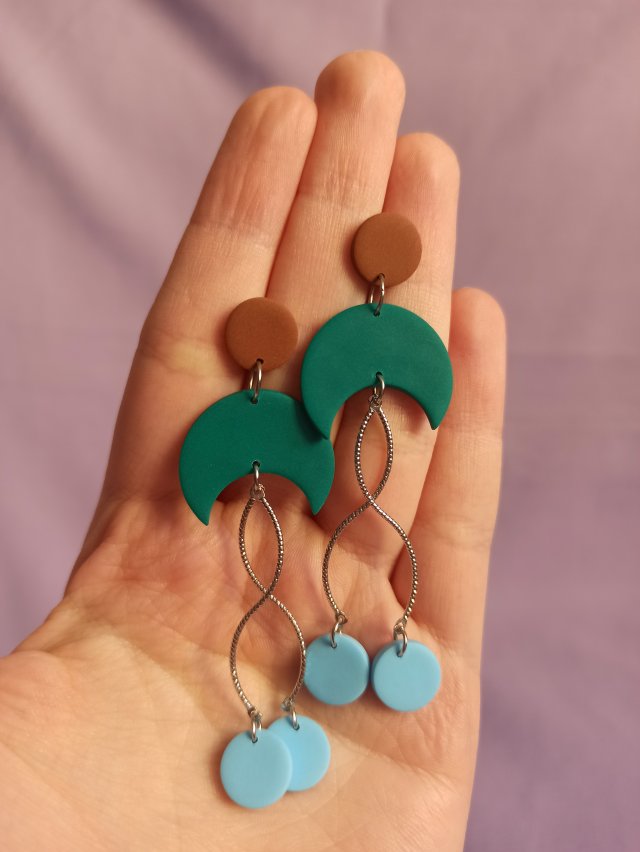 Kolczyki z gliny polimerowej szmaragdowe księżyce