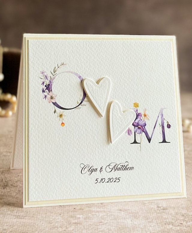 Kartka na ślub z inicjałami Młodej Pary, WP 53e