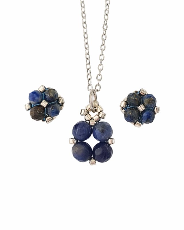 Komplet Biżuterii Lapis Lazuli - Kolczyki Sztyfty i Naszyjnik z Zawieszką
