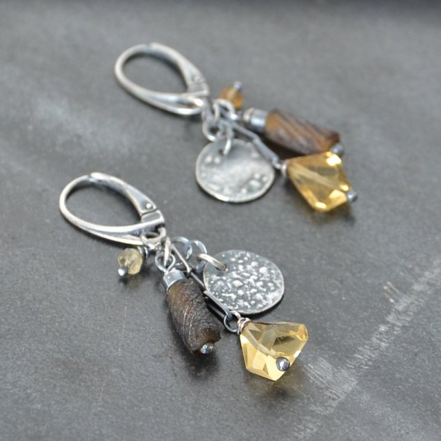 Kolczyki ze szkłem antycznym i cytrynem