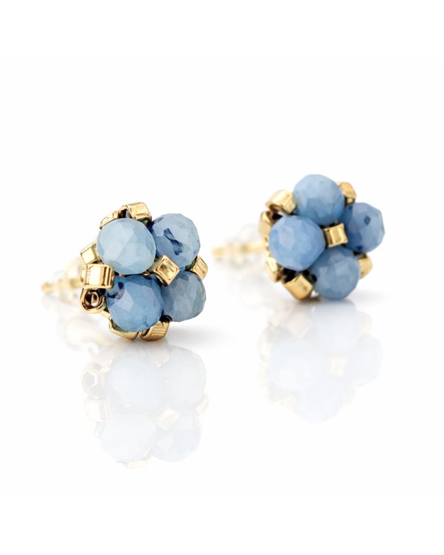 Błękitne Kolczyki Sztyfty Akwamaryn - wersja złota