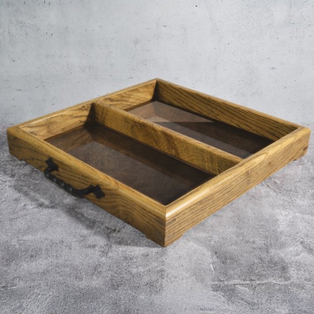 Organizer dębowy z przegrodą – szkło i drewno