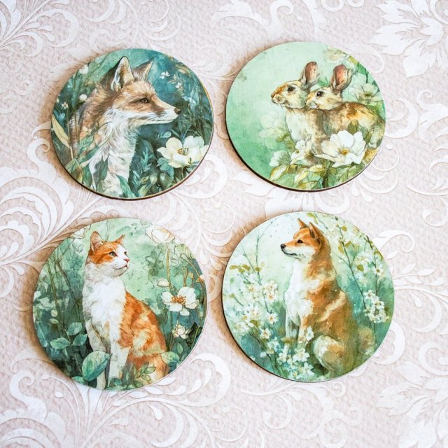 Komplet 4 podkładek - Zaczarowany ogród ( zielony )