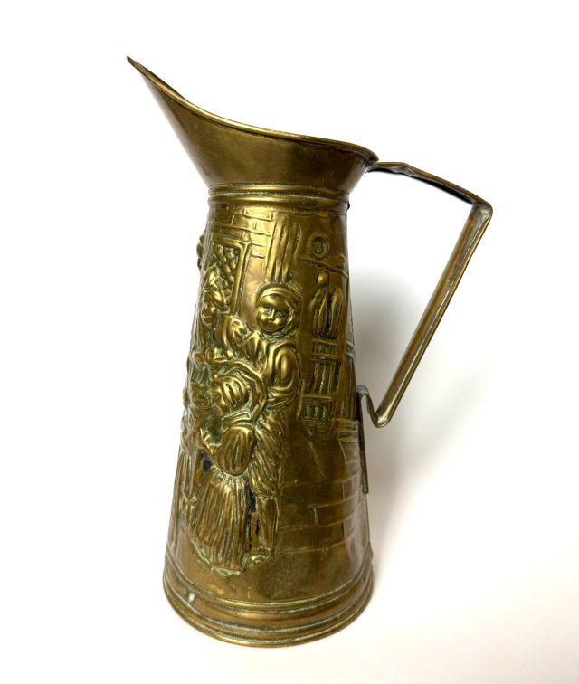 Duży zabytkowy dzban z mosiądzu reliefy styl rustykalny orientalny dzbanek Vintage retro home