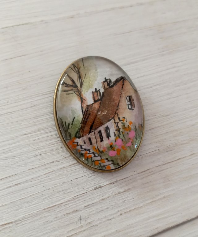 Broszka z mini akwarelą malowana ręcznie