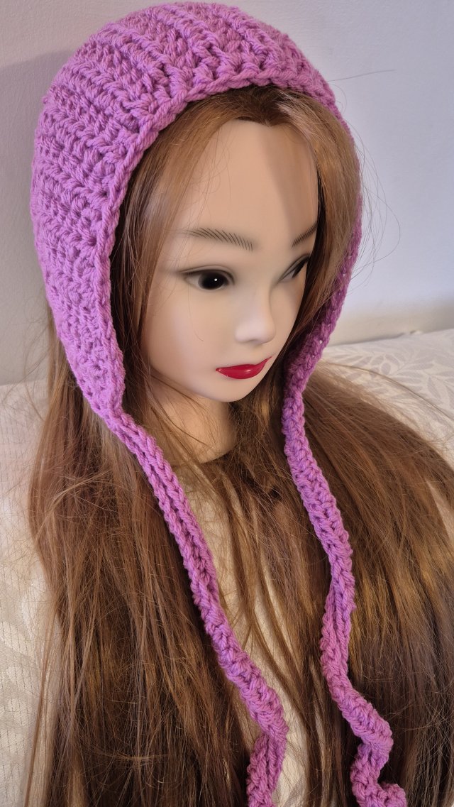Ręcznie robiony kapturek typu bonnet | Różowy | Crochet