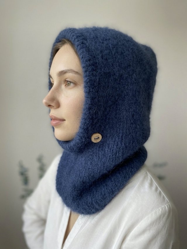 Delikatna balaclava kominiarka kaptur czapka alpaka merino ręczna robota