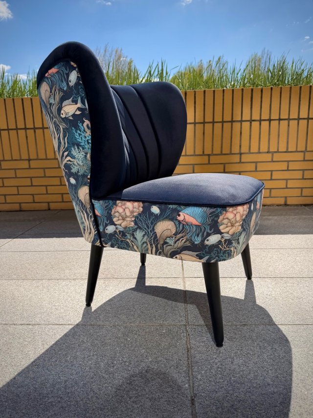 fotel klubowy PRL lata 50 uszak loft koktajlowy welwet