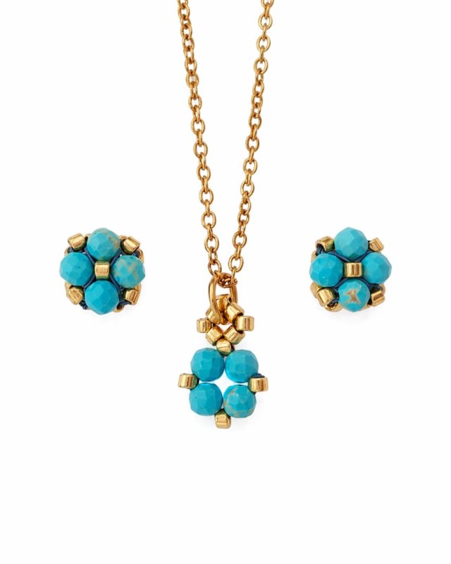 Komplet Biżuterii Turkus - Kolczyki Sztyfty i Naszyjnik
