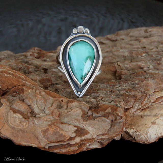 Pierścionek srebrny z turkusem tybetańskim regulowany