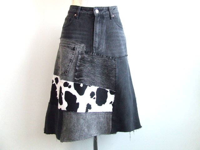 nowa czarna jeansowa spódnica patchworkowa denim 42