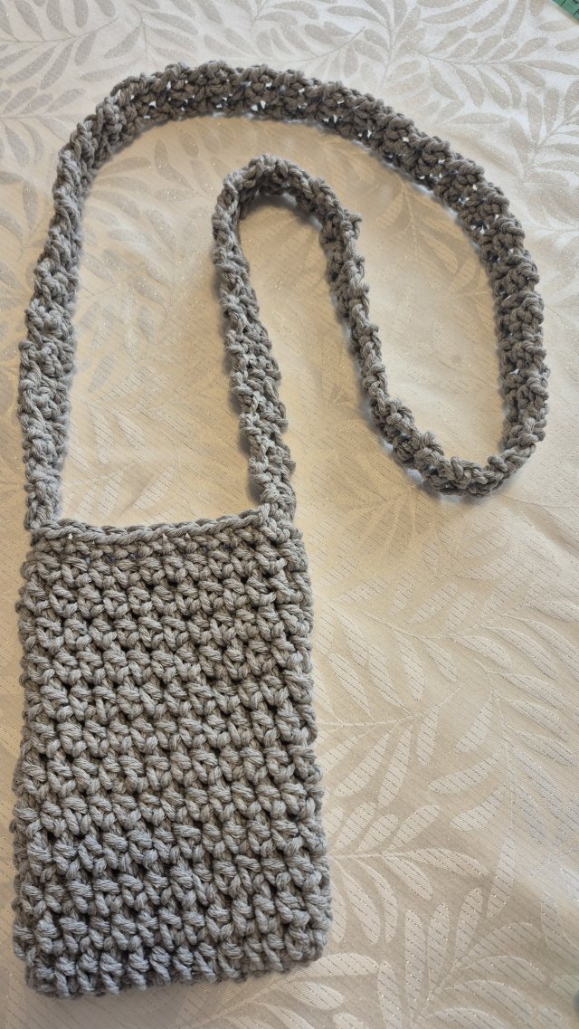 Szydełkowa torebka na telefon / Crossbody – Eco Cotton – Jasnoszary