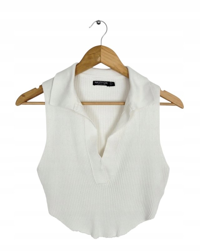 NASTY GAL dzianinowy top  kołnierzyk  ecru 34 XS