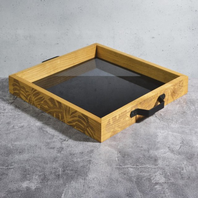 Taca / prezenter • drewno i grafitowe szkło