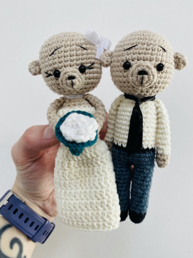 Młoda para misie maskotki ślubne ręcznie robione prezent