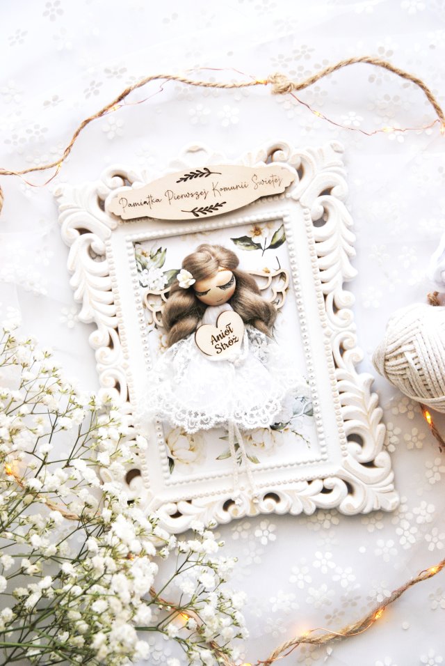 Pamiątka na komunię | Anioł Stróż w ramce | I Komunia - Prezent