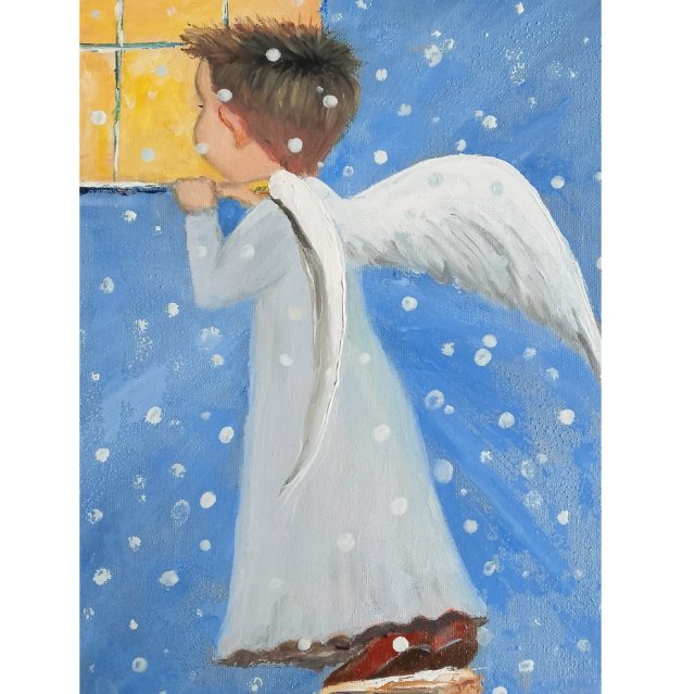 Aniołek Chłopczyk, ręcznie malowany obraz olejny