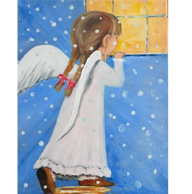 Aniołek Dziewczynka, ręcznie malowany obraz olejny