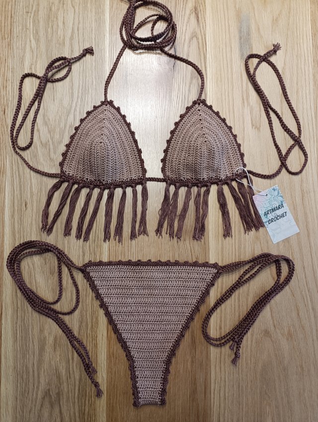 Bikini szydełkowe z frędzlami boho S