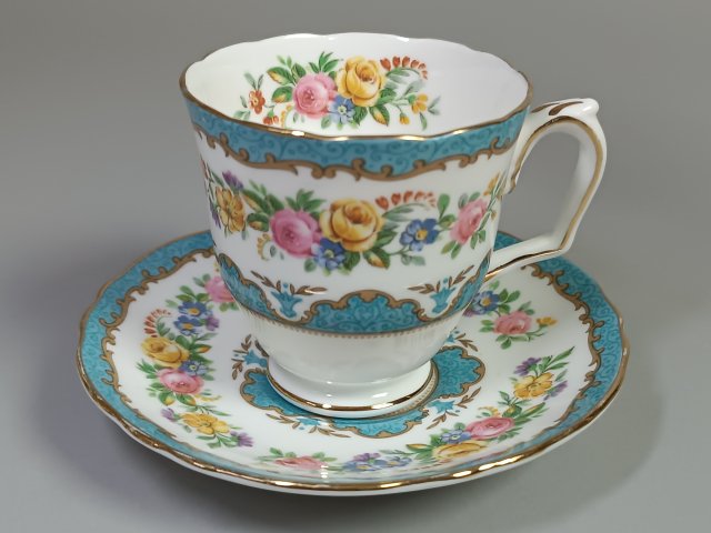 CROWN STAFFORDSHIRE – LYRIC TUNIS BLUE – ANGIELSKA FILIŻANKA "PRZYJAŹNI"