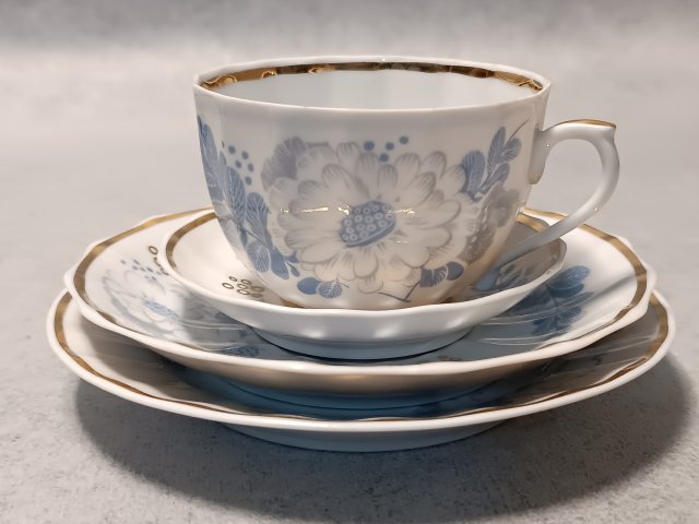 Verbilki Kobaltowe Kwiaty Kwartet Zestaw Śniadaniowy Złota Lamówka Rosja