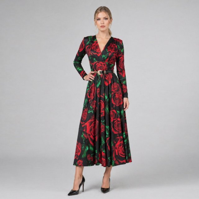 Amelia - Królowa Róża - rozkloszowana sukienka