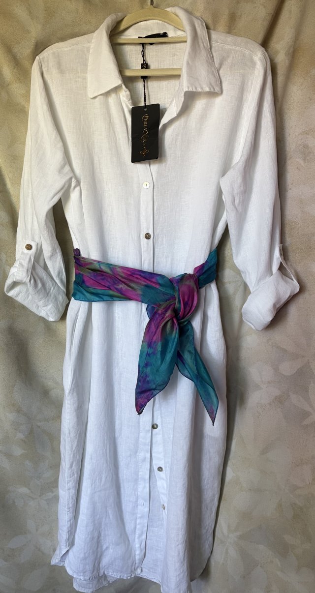 100% Linen PERLA NERA  Amsterdam nowa długa lniana sukienka koszulowa. Rozmiar M