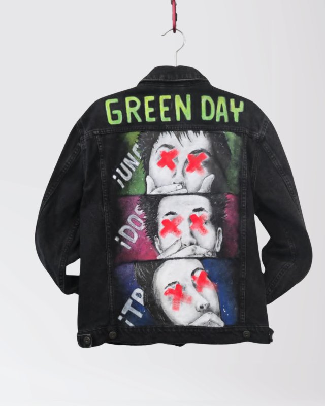 Green Day kurtka jeansowa - ręcznie malowana - custom - rozmiar M