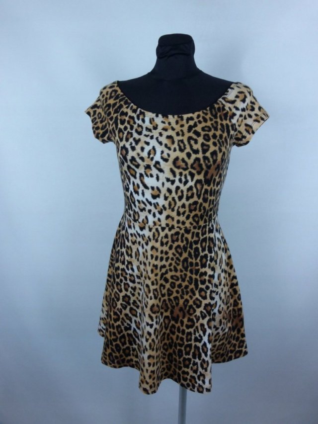 Forever 21 rozkloszowana sukienka mini panterka / S