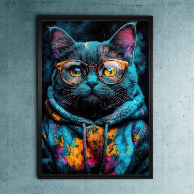 Hipsterski Kot Hubi - grafika na plakacie na A3