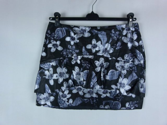 Zara spódnica mini ekoskóra kwiaty / L