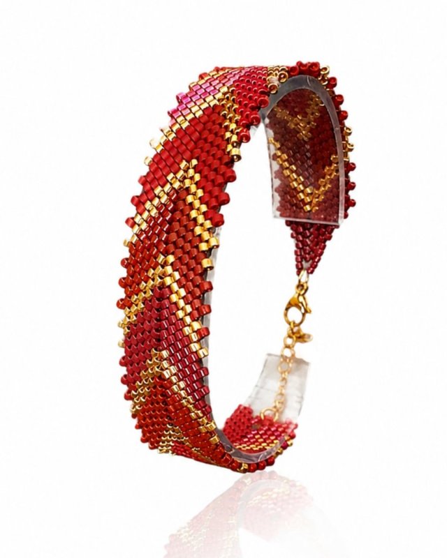 Czerwono-Złota Bransoletka z Koralików "Red Chevron"