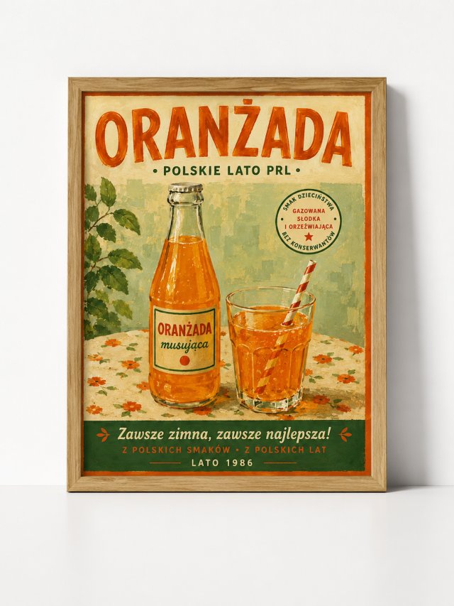 Oranżada - polskie lato PRL - plakat poster grafika do wydruku w stylu Vintage