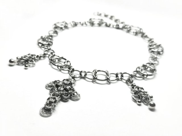 Choker Chainmaille z Krzyżem Rękodzieło Gothic Fantasy Krzyż