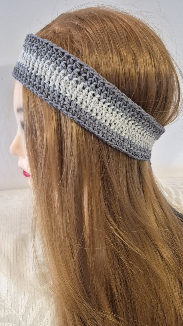 Szydełkowa opaska na włosy z bawełny – Shades of Grey / Boho Style