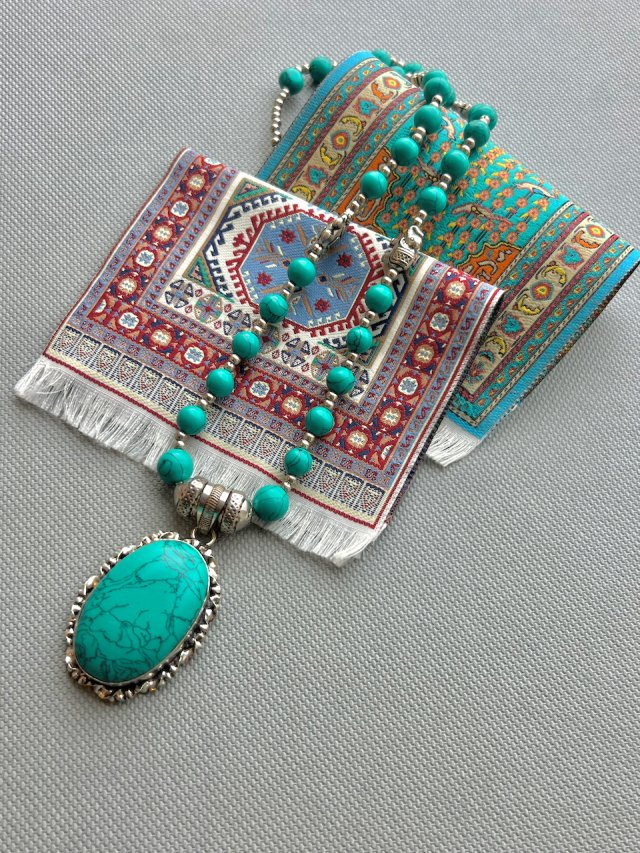 Vintage Native American Turqoise Howlite Necklace ❤ Naszyjnik
